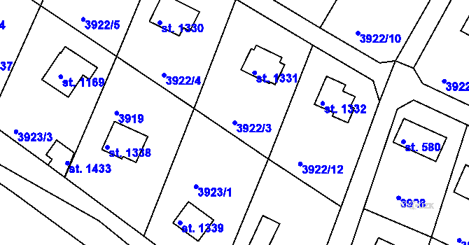 Parcela st. 3922/3 v KÚ Týnec nad Sázavou, Katastrální mapa