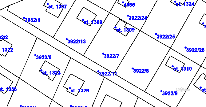 Parcela st. 3922/7 v KÚ Týnec nad Sázavou, Katastrální mapa