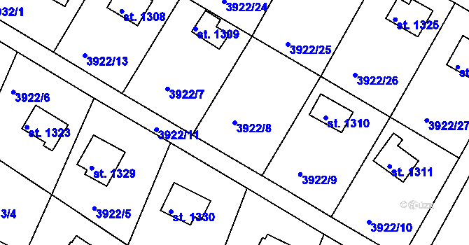 Parcela st. 3922/8 v KÚ Týnec nad Sázavou, Katastrální mapa