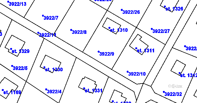 Parcela st. 3922/9 v KÚ Týnec nad Sázavou, Katastrální mapa
