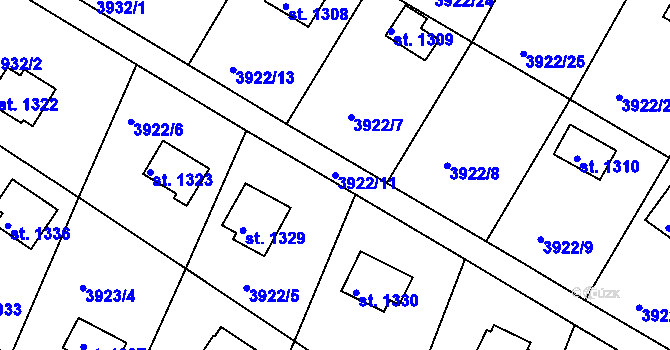 Parcela st. 3922/11 v KÚ Týnec nad Sázavou, Katastrální mapa