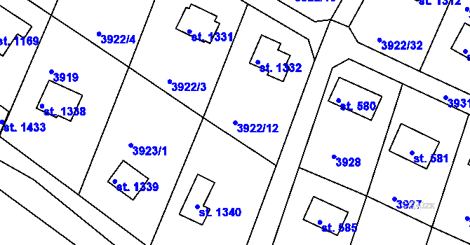 Parcela st. 3922/12 v KÚ Týnec nad Sázavou, Katastrální mapa