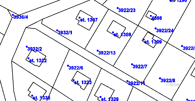Parcela st. 3922/13 v KÚ Týnec nad Sázavou, Katastrální mapa