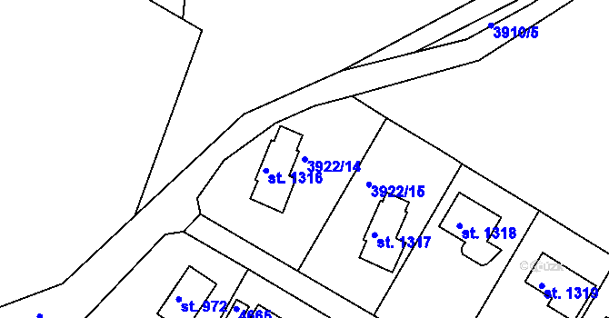 Parcela st. 3922/14 v KÚ Týnec nad Sázavou, Katastrální mapa