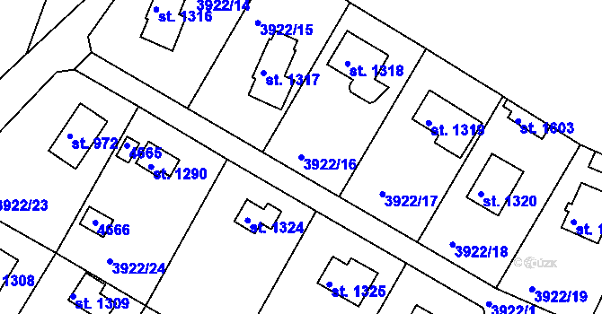Parcela st. 3922/16 v KÚ Týnec nad Sázavou, Katastrální mapa