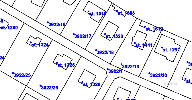 Parcela st. 3922/18 v KÚ Týnec nad Sázavou, Katastrální mapa