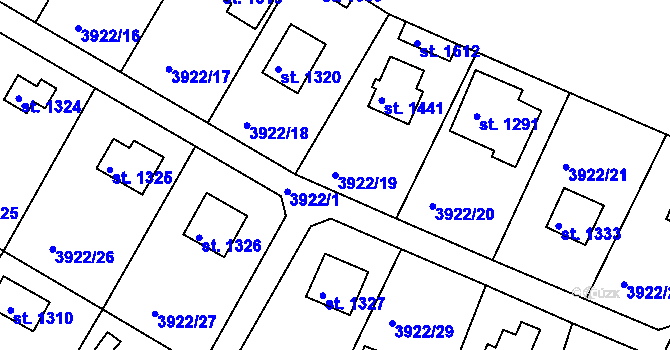 Parcela st. 3922/19 v KÚ Týnec nad Sázavou, Katastrální mapa