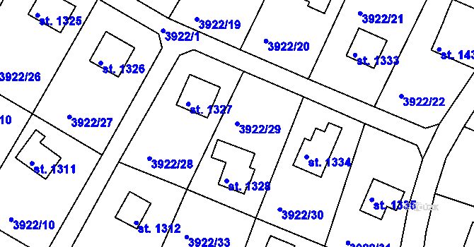 Parcela st. 3922/29 v KÚ Týnec nad Sázavou, Katastrální mapa