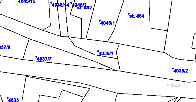 Parcela st. 4036/1 v KÚ Týnec nad Sázavou, Katastrální mapa
