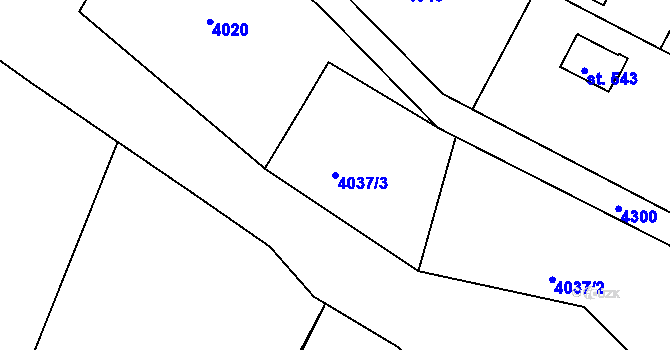 Parcela st. 4037/3 v KÚ Týnec nad Sázavou, Katastrální mapa