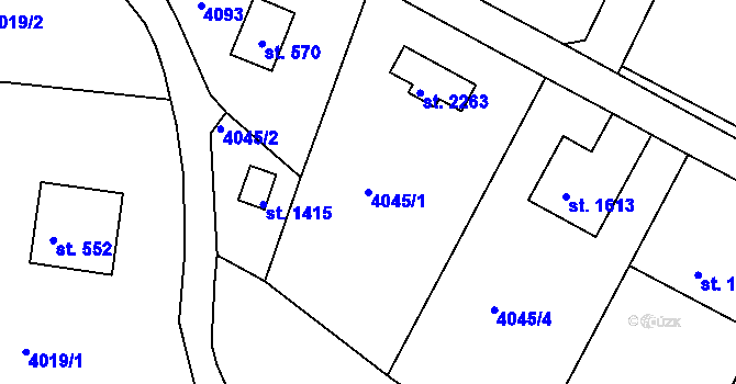Parcela st. 4045/1 v KÚ Týnec nad Sázavou, Katastrální mapa