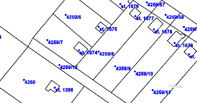 Parcela st. 4259/8 v KÚ Týnec nad Sázavou, Katastrální mapa