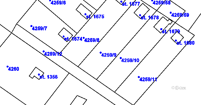 Parcela st. 4259/9 v KÚ Týnec nad Sázavou, Katastrální mapa