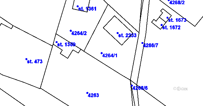 Parcela st. 4264/1 v KÚ Týnec nad Sázavou, Katastrální mapa