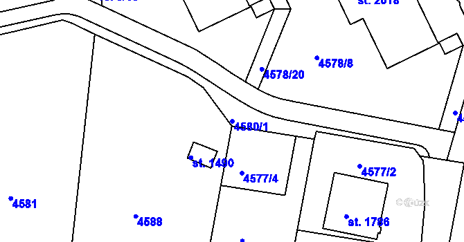 Parcela st. 4580/1 v KÚ Týnec nad Sázavou, Katastrální mapa