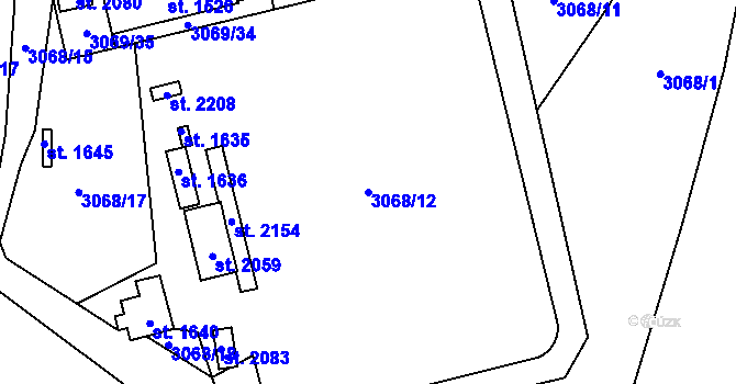 Parcela st. 3068/12 v KÚ Týnec nad Sázavou, Katastrální mapa
