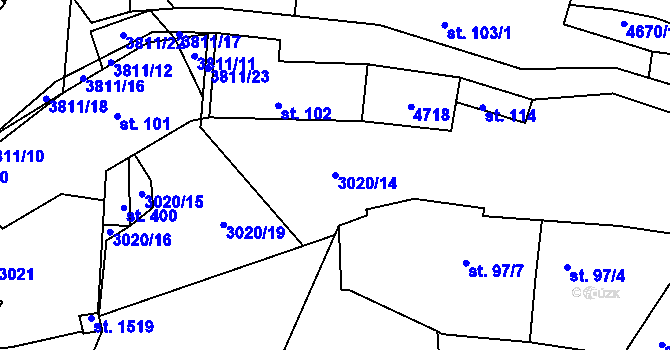 Parcela st. 3020/14 v KÚ Týnec nad Sázavou, Katastrální mapa