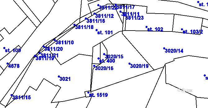 Parcela st. 3020/15 v KÚ Týnec nad Sázavou, Katastrální mapa