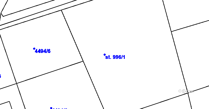 Parcela st. 996/1 v KÚ Týnec nad Sázavou, Katastrální mapa