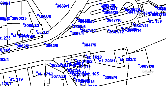 Parcela st. 3847/5 v KÚ Týnec nad Sázavou, Katastrální mapa