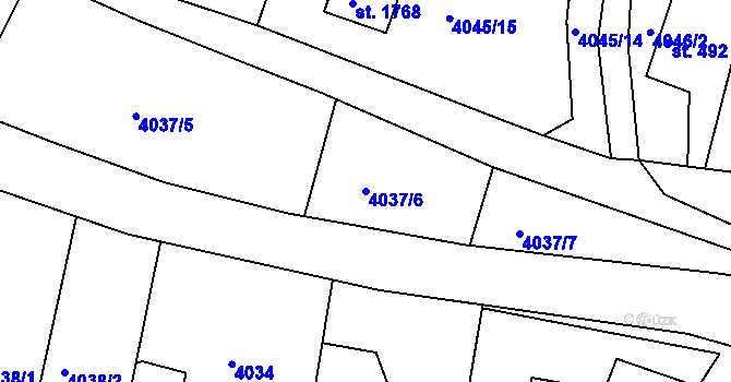 Parcela st. 4037/6 v KÚ Týnec nad Sázavou, Katastrální mapa