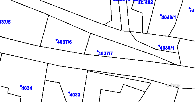 Parcela st. 4037/7 v KÚ Týnec nad Sázavou, Katastrální mapa