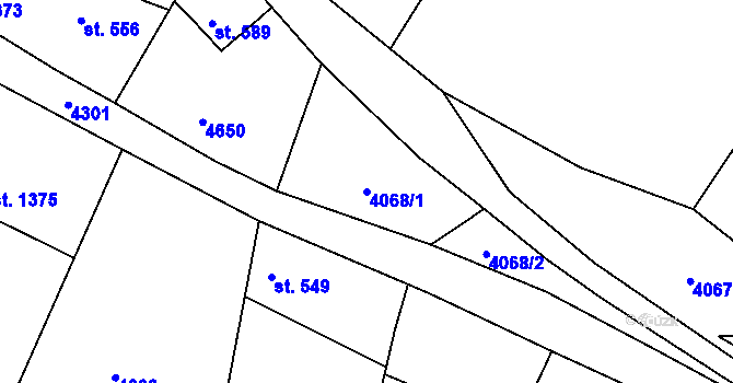 Parcela st. 4068/1 v KÚ Týnec nad Sázavou, Katastrální mapa