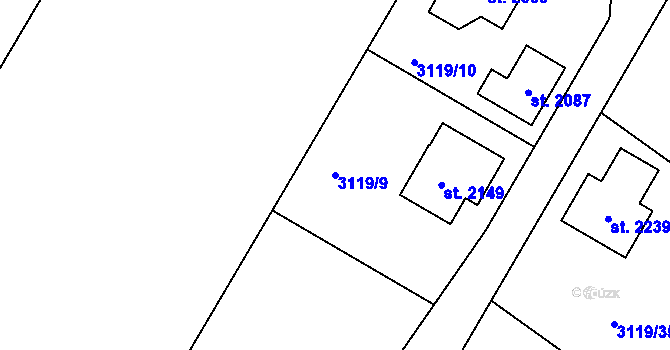Parcela st. 3119/9 v KÚ Týnec nad Sázavou, Katastrální mapa