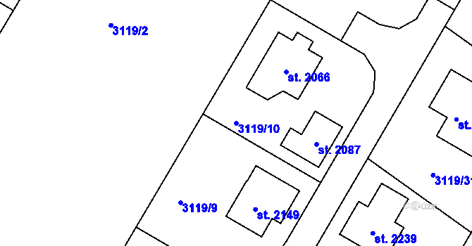Parcela st. 3119/10 v KÚ Týnec nad Sázavou, Katastrální mapa