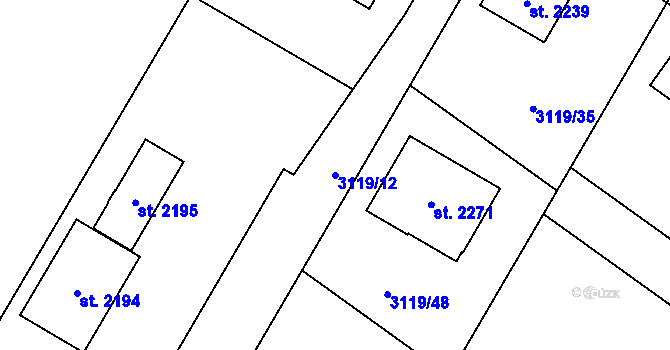 Parcela st. 3119/12 v KÚ Týnec nad Sázavou, Katastrální mapa