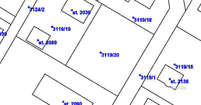 Parcela st. 3119/20 v KÚ Týnec nad Sázavou, Katastrální mapa