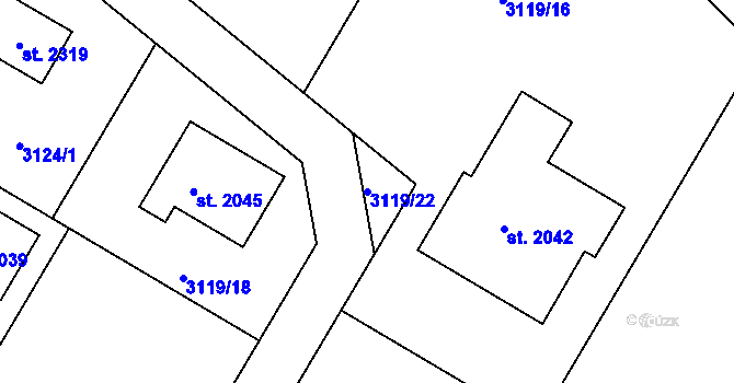 Parcela st. 3119/22 v KÚ Týnec nad Sázavou, Katastrální mapa