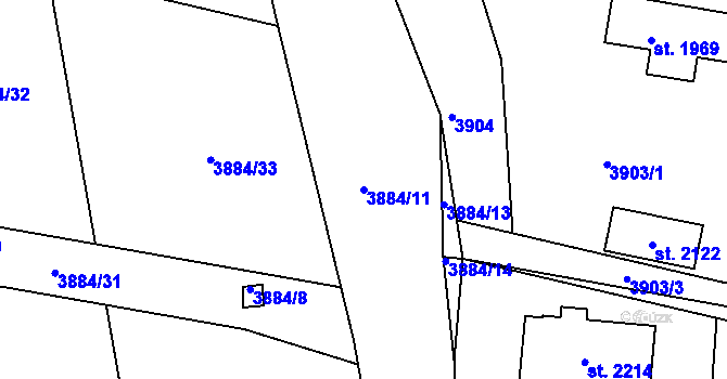 Parcela st. 3884/11 v KÚ Týnec nad Sázavou, Katastrální mapa