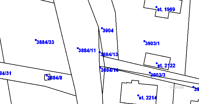 Parcela st. 3884/13 v KÚ Týnec nad Sázavou, Katastrální mapa