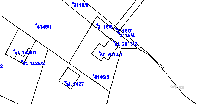 Parcela st. 2013/1 v KÚ Týnec nad Sázavou, Katastrální mapa