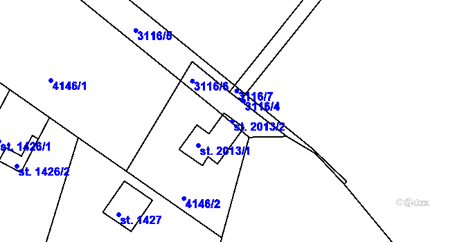Parcela st. 2013/2 v KÚ Týnec nad Sázavou, Katastrální mapa