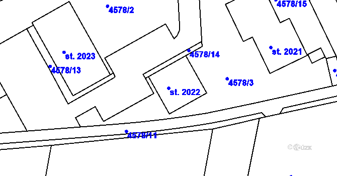 Parcela st. 2022 v KÚ Týnec nad Sázavou, Katastrální mapa