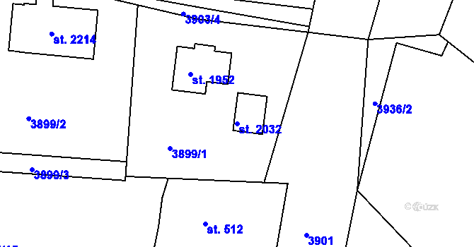 Parcela st. 2032 v KÚ Týnec nad Sázavou, Katastrální mapa