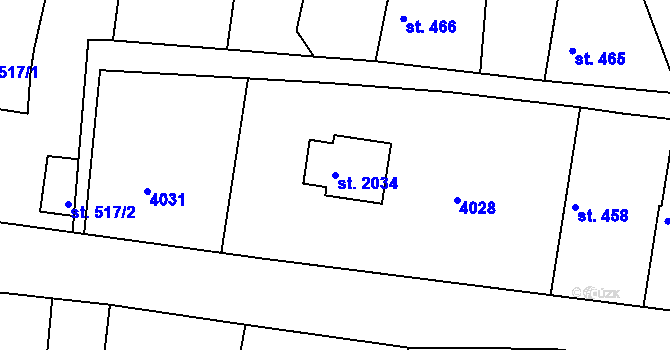 Parcela st. 2034 v KÚ Týnec nad Sázavou, Katastrální mapa