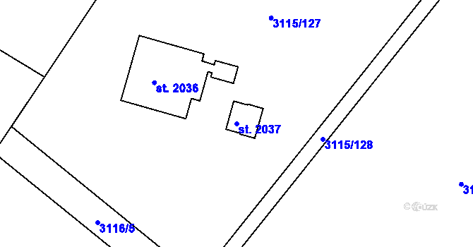 Parcela st. 2037 v KÚ Týnec nad Sázavou, Katastrální mapa