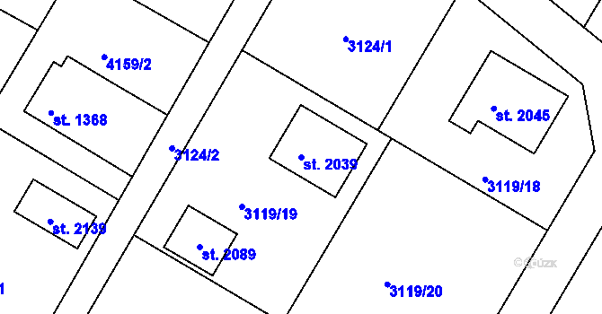 Parcela st. 2039 v KÚ Týnec nad Sázavou, Katastrální mapa