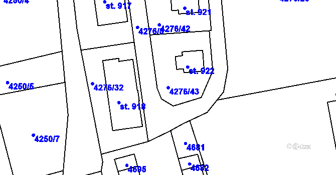 Parcela st. 4276/43 v KÚ Týnec nad Sázavou, Katastrální mapa