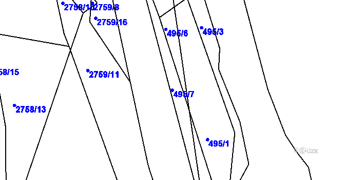 Parcela st. 495/7 v KÚ Týnec nad Sázavou, Katastrální mapa