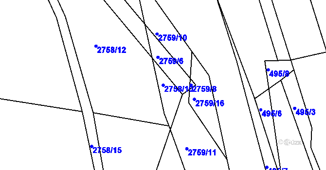 Parcela st. 2758/10 v KÚ Týnec nad Sázavou, Katastrální mapa