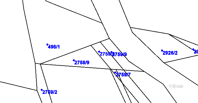 Parcela st. 2759/5 v KÚ Týnec nad Sázavou, Katastrální mapa