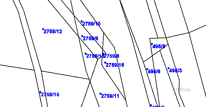 Parcela st. 2759/8 v KÚ Týnec nad Sázavou, Katastrální mapa
