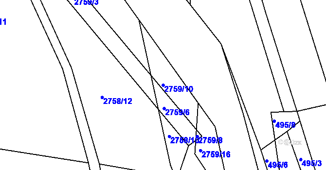 Parcela st. 2759/10 v KÚ Týnec nad Sázavou, Katastrální mapa