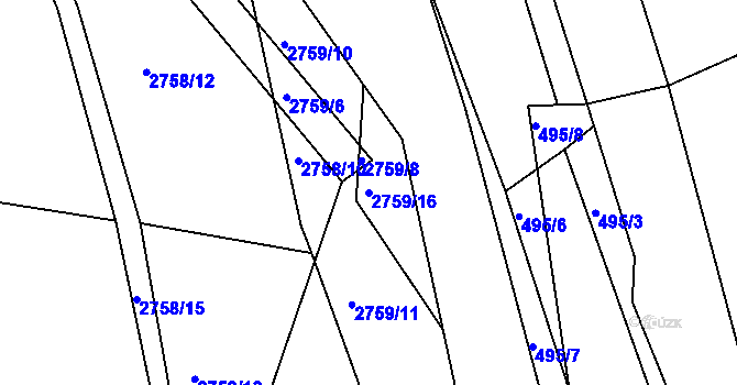 Parcela st. 2759/16 v KÚ Týnec nad Sázavou, Katastrální mapa