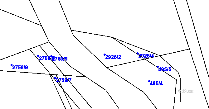 Parcela st. 2926/2 v KÚ Týnec nad Sázavou, Katastrální mapa