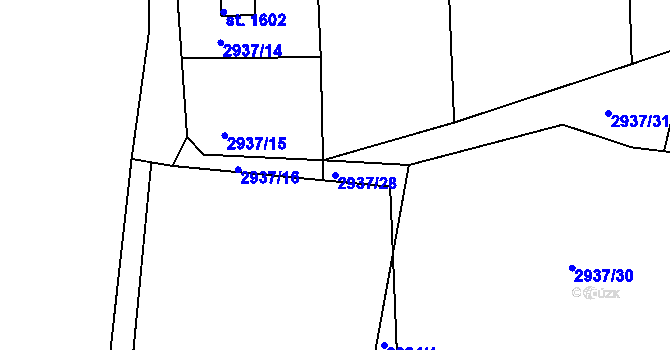 Parcela st. 2937/28 v KÚ Týnec nad Sázavou, Katastrální mapa